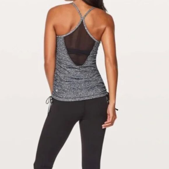Lululemon Full Freedom Tank size 6 Nulu black speckled built in bra cinch detail - Picture 2 of 8